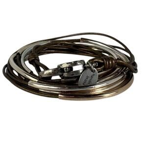 Lizzy Classic 4 Strand Bronze Leather Necklace/Wrap Bracelet in Silver